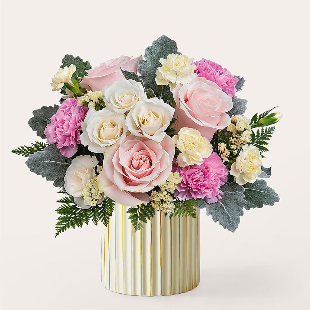 Blissful Moments Bouquet with Ivory Vase – Reedley Flower Shop, Reedley CA