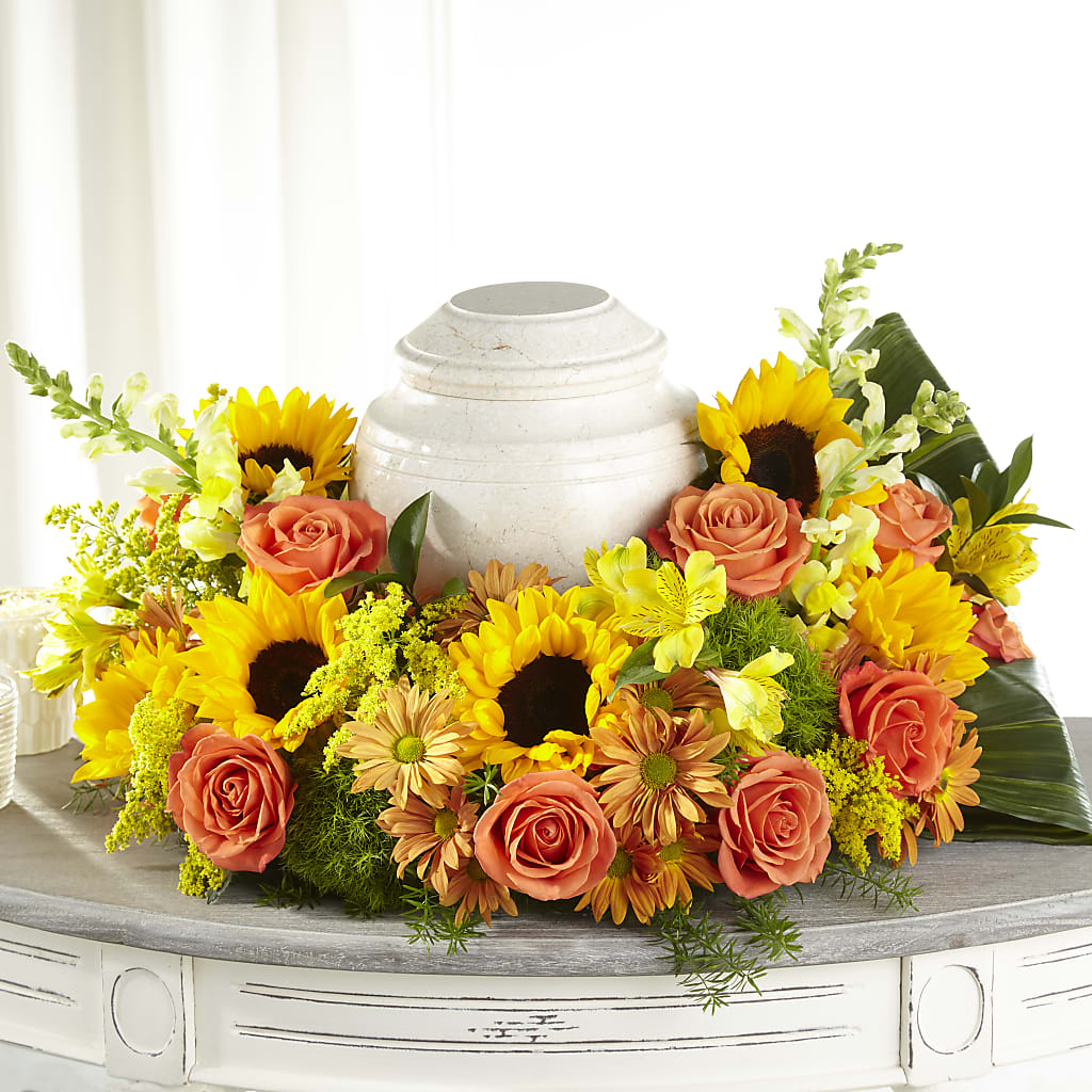 Faithful Sunflower Cremation Adornment – Reedley Flower Shop, Reedley CA
