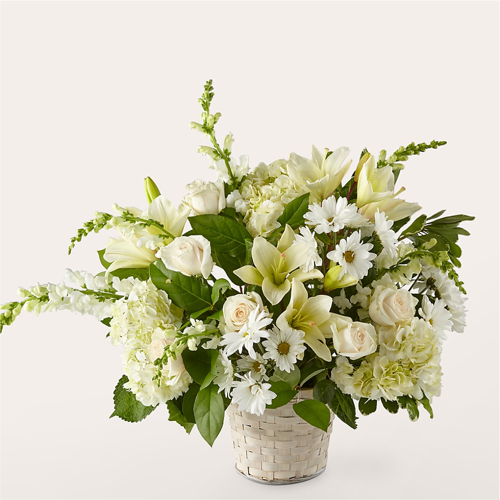 Ivory Elegance Floral Basket – Reedley Flower Shop, Reedley CA