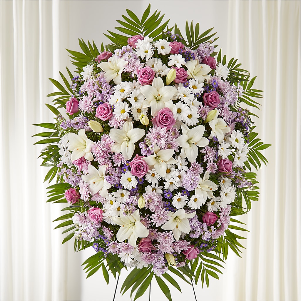 Surrounded by Love Standing Spray – Reedley Flower Shop, Reedley CA
