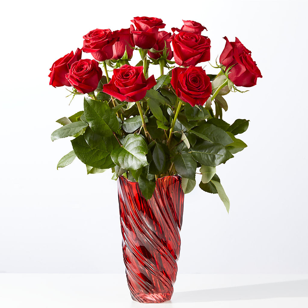 Classic Love Red Rose Bouquet with Luxe Swirl Vase – Reedley Flower Shop, Reedley CA