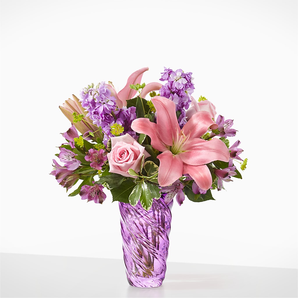Precious Petals Bouquet with Luxe Swirl Vase – Reedley Flower Shop, Reedley CA