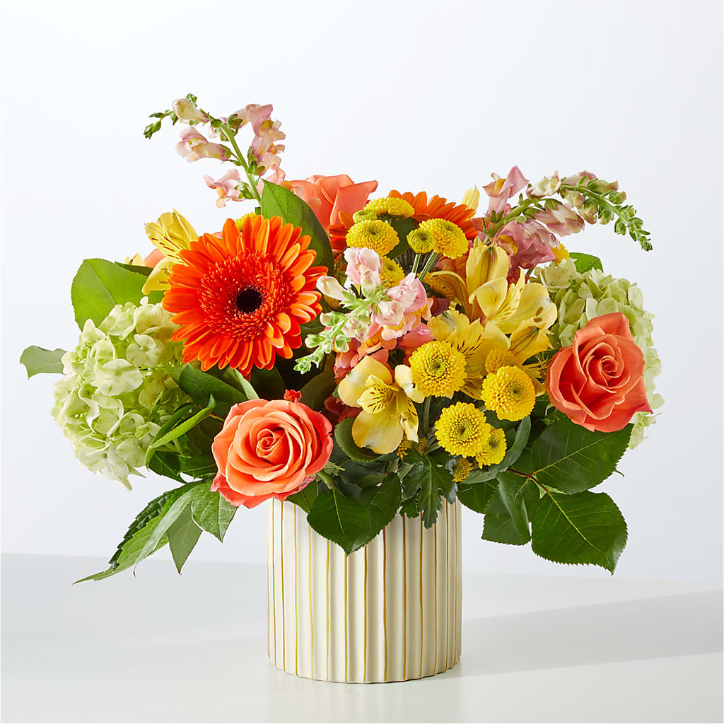 Autumn Sunshine Bouquet with Ivory Vase –  Reedley Flower Shop, Reedley CA